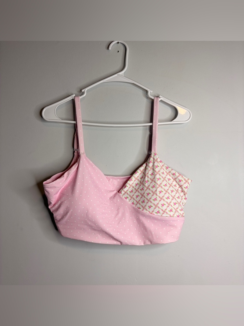 Target Loveshackfancy inspired Pink Polka Dot & Floral Sports Bra